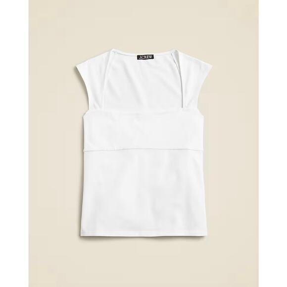 J. Crew Squareneck Cap-Sleeve Top In Stretch Cotton Blend CA528 Sz XL White NWT - Picture 1 of 2